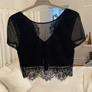 Lace crop top with mesh cut out
